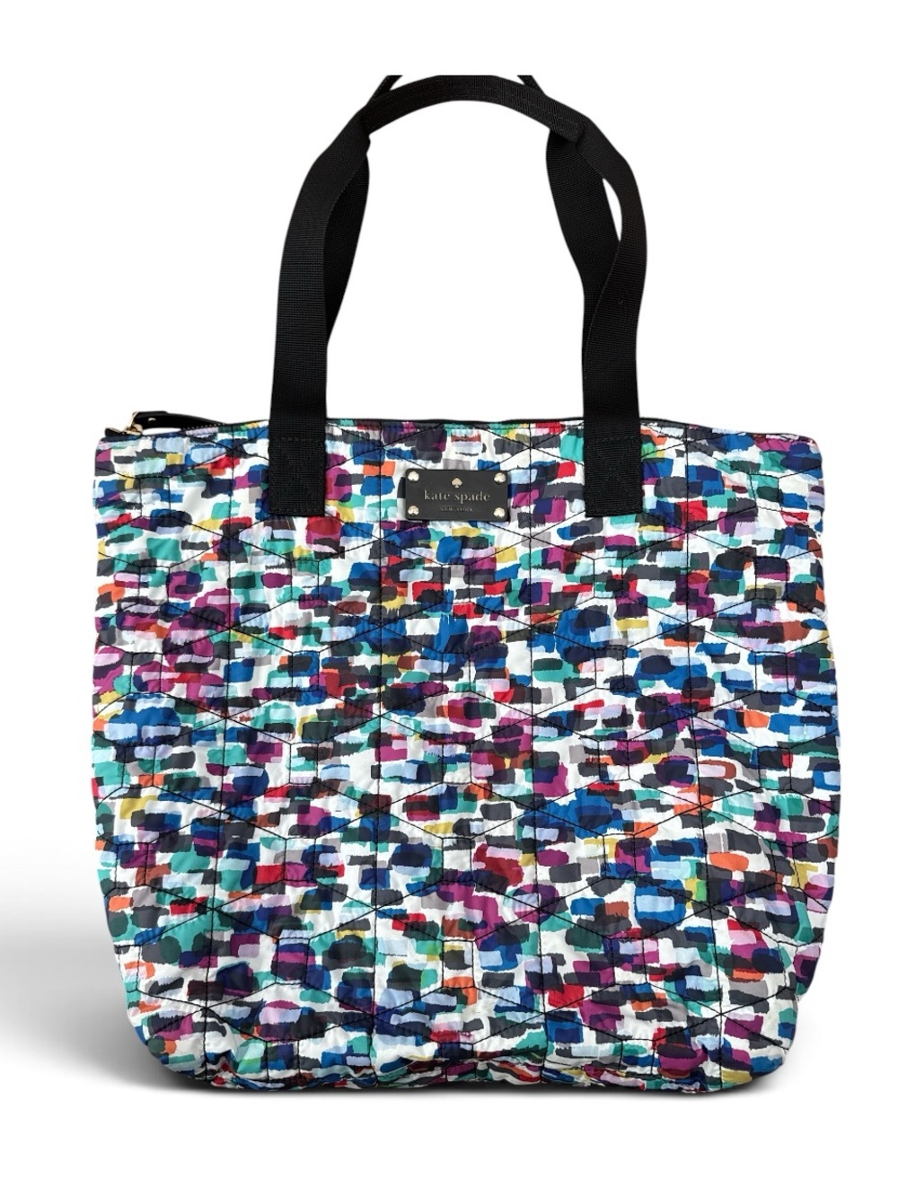 kate spade Multicolor Quilted Abstract Print Tote with Black Straps